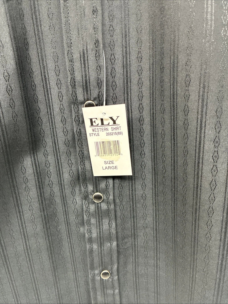 New Women’s ELY 1878 Black Blue Design Long Sleeve Pearl Snap Large LL-30