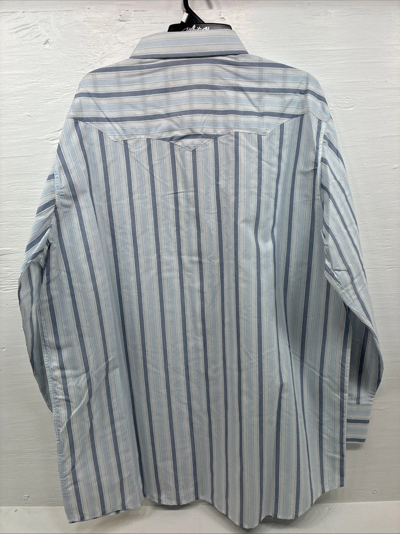 New Men’s White Horse Blue Striped Long Sleeve Pearl Snap 2XL H-45