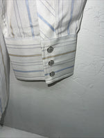 New Mens White Stripped White House Pearl Snap Long Sleeve Shirt. XXL G-63