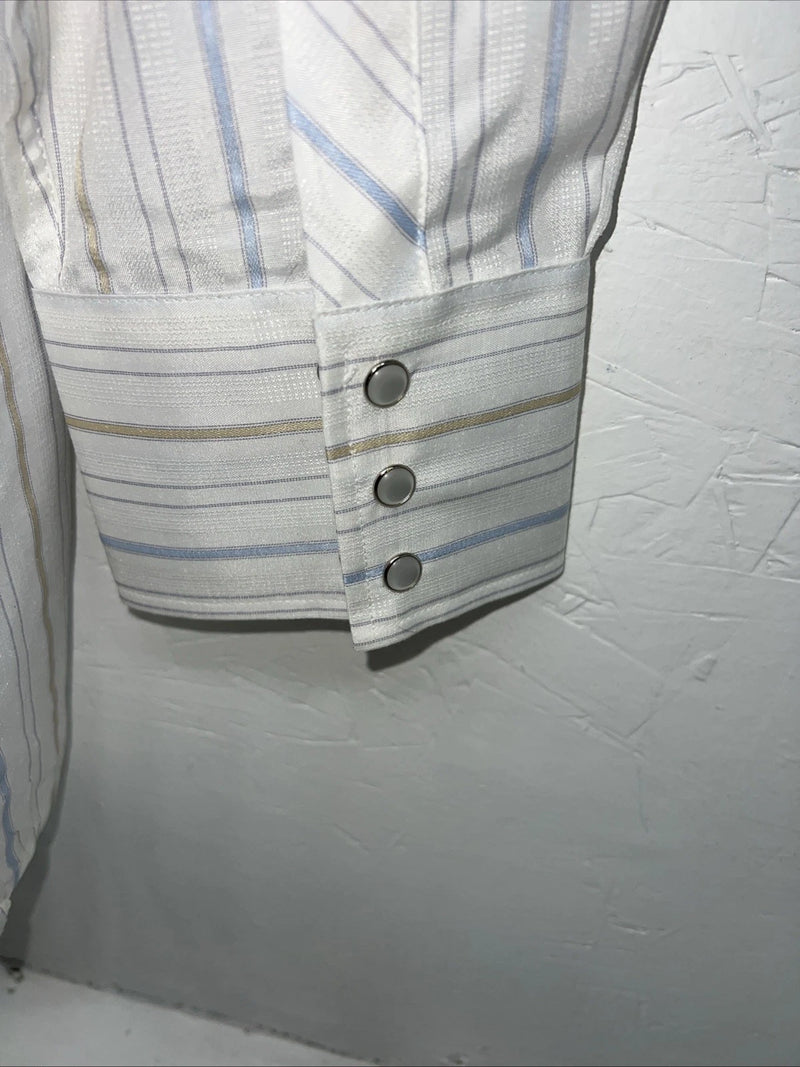 New Mens White Stripped White House Pearl Snap Long Sleeve Shirt. XXL G-63
