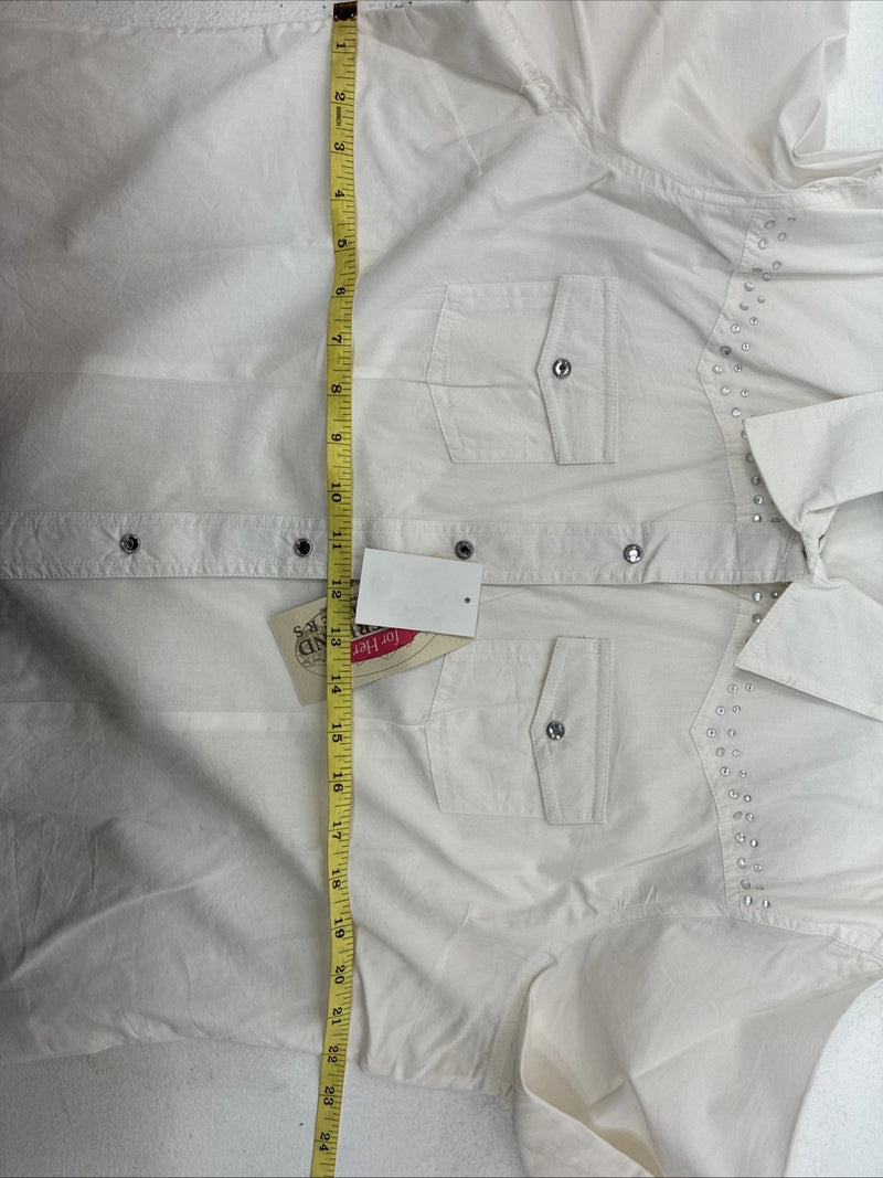 New Women’s Cumberland White Gem Long Sleeve Pearl Snap Size XL KK-84