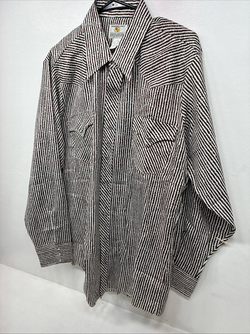 New Women’s Dickson Jenkins Brown Stripe Long Sleeve Pearl Snap Size 17 XL II-37
