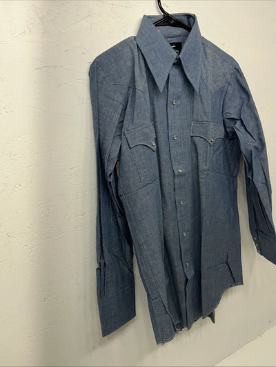 New Men’s Denim Champion Westerns Long Sleeve Pearl Snap Shirt. 15.5x33 M S-10