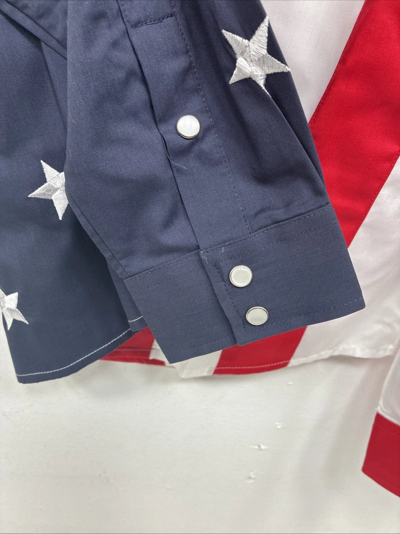 New Women’s White Horse Red White Blue Long Sleeve Pearl Snap Medium KK-16