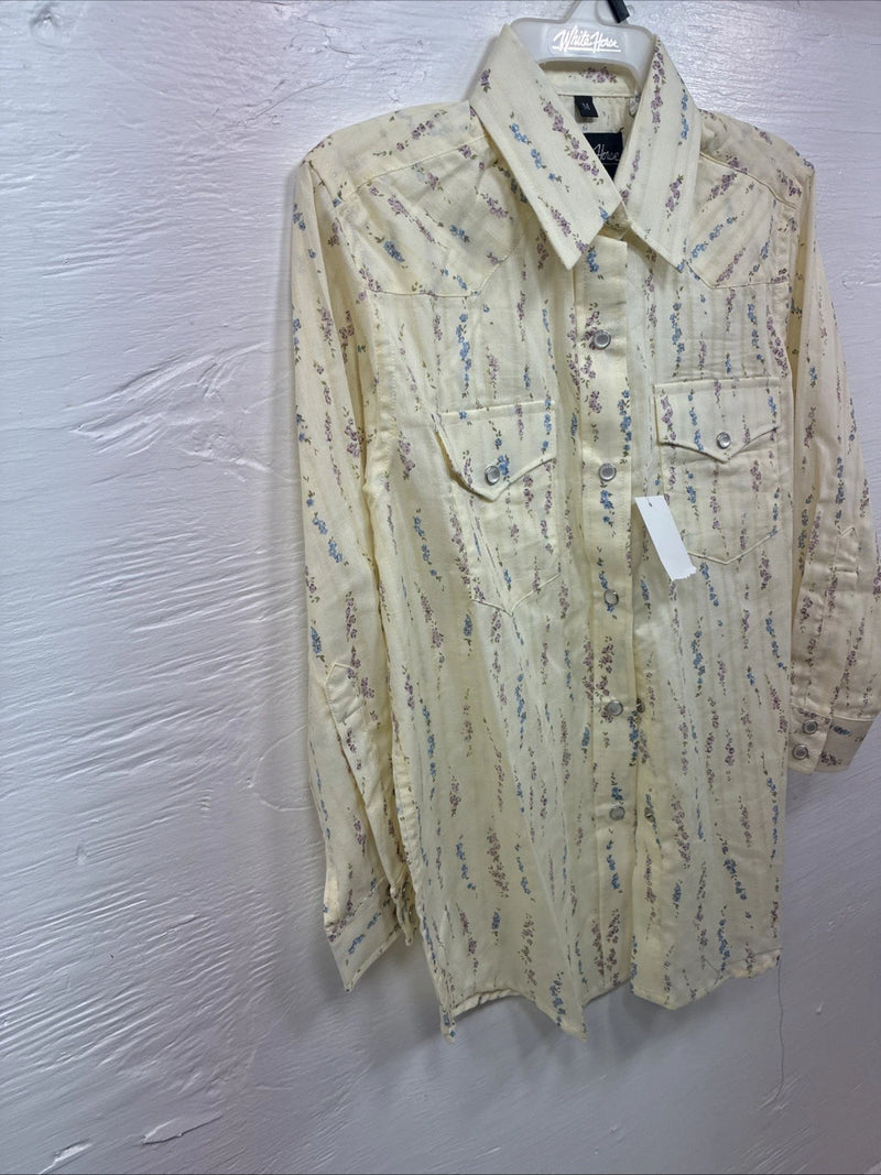 New Kids White Horse Yellow Floral Long Sleeve Pearl Snap Medium DD-48