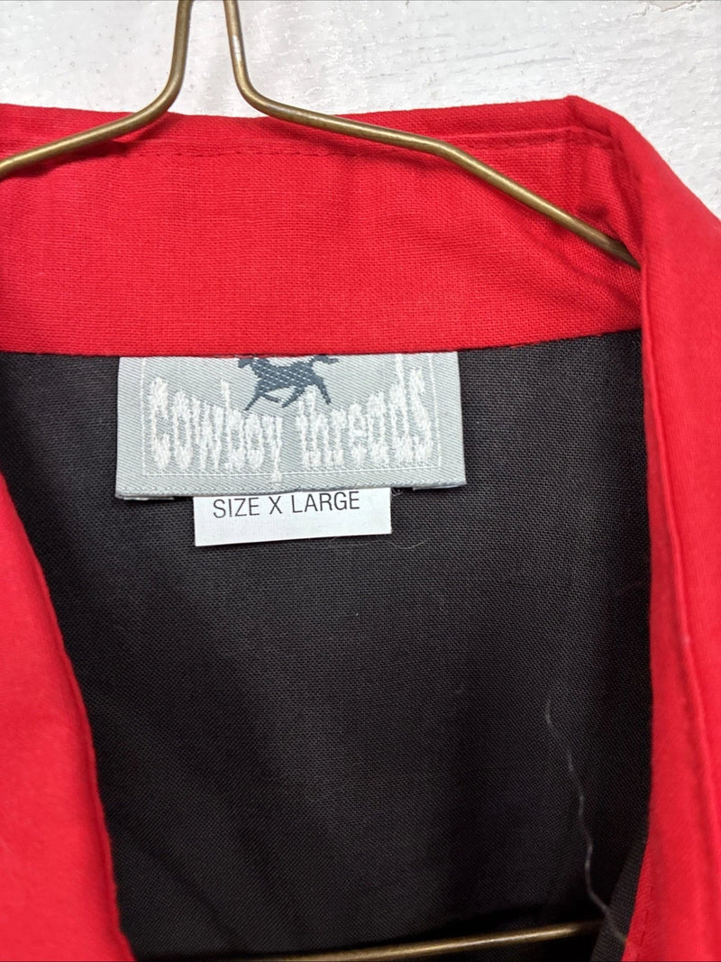 New Women’s Cowboy Threads Black Red Long Sleeve Button Up Large TT-77