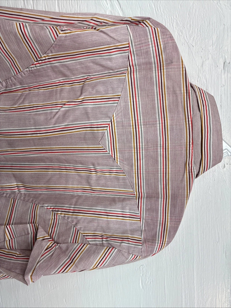 New Men’s Tem Tex Pink Multicolor Stripe Long Sleeve Pearl Snap 15.5 Medium O-26