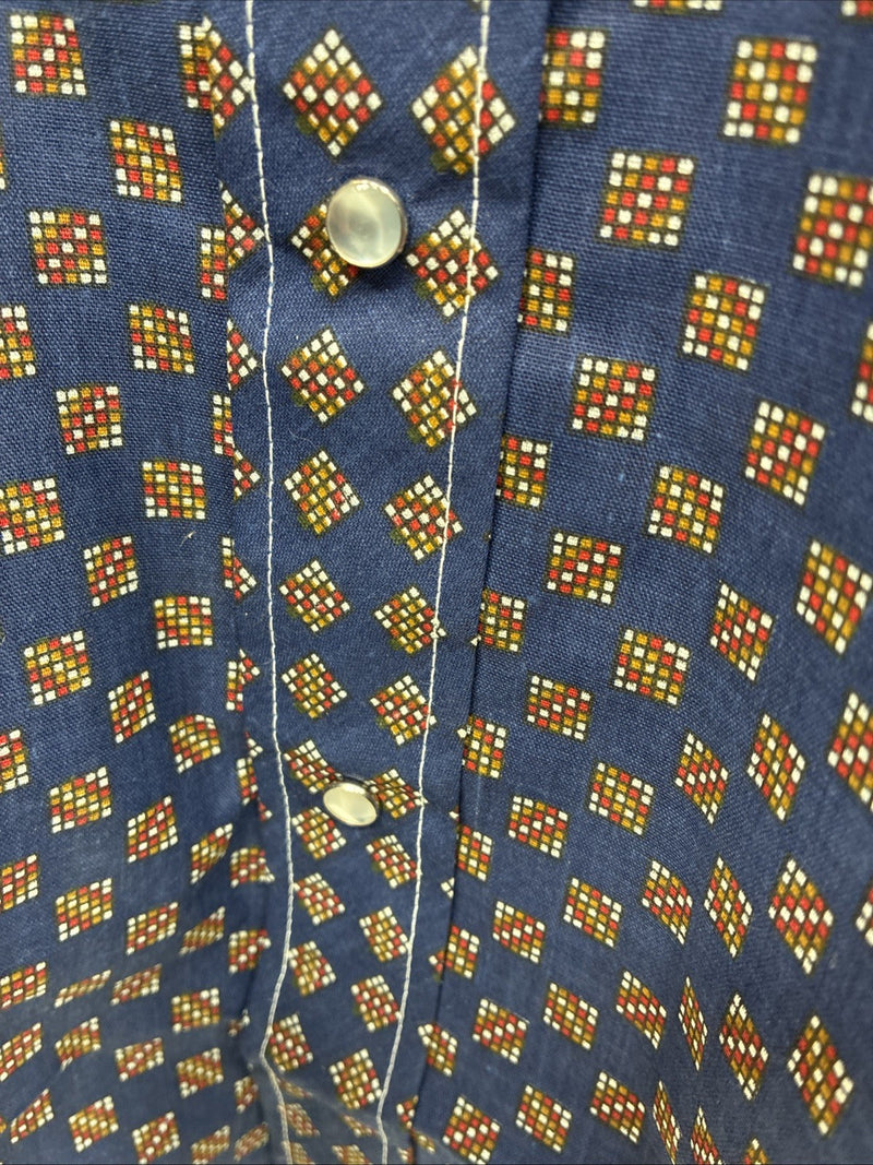 New Men’s Stockman Navy Blue Designed Long Sleeve Pearl Snap 15 Medium H-71