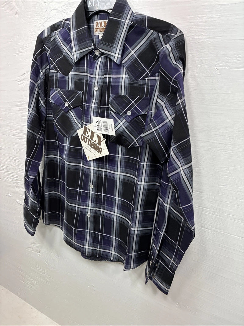 New Kids ELY Cattleman Purple Plaid Long Sleeve Pearl Snap Medium DD-28