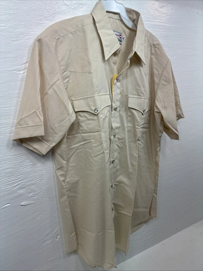 New Men’s H Bar C Tan Simple Short Sleeve Pearl Snap 16 Large O-32