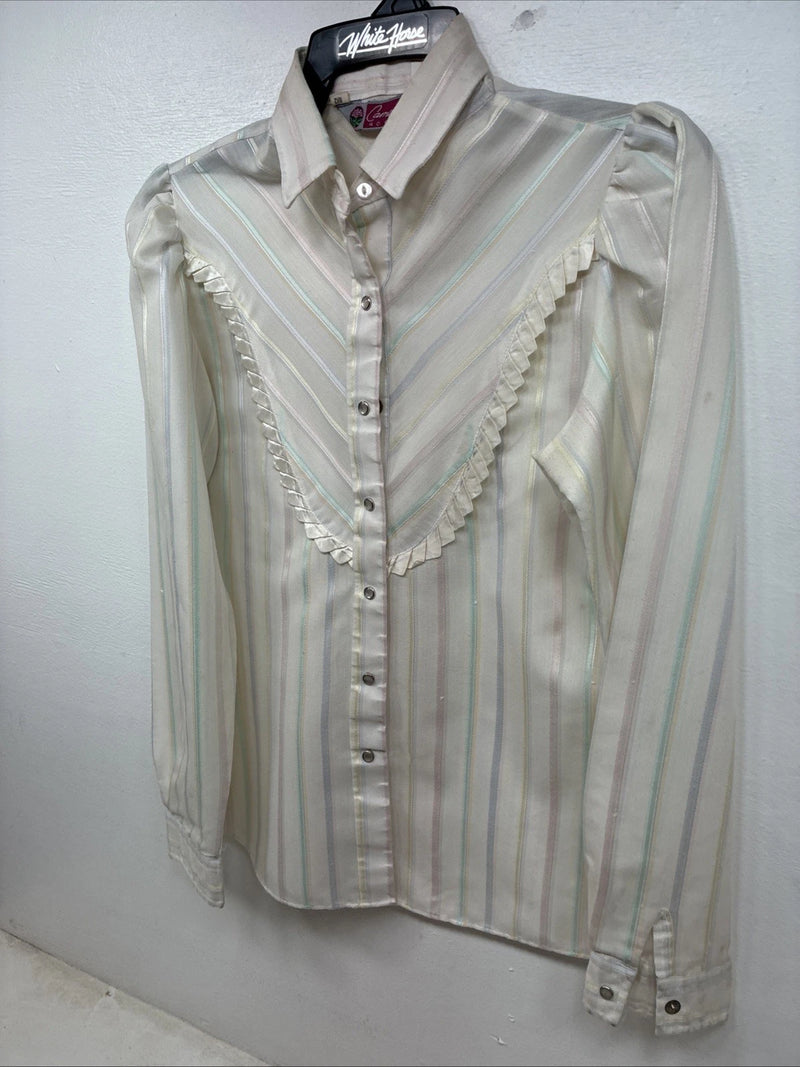 New Women Camlo Rose Multicolor Stripe Long Sleeve Pearl Snap Size 12 YY-104