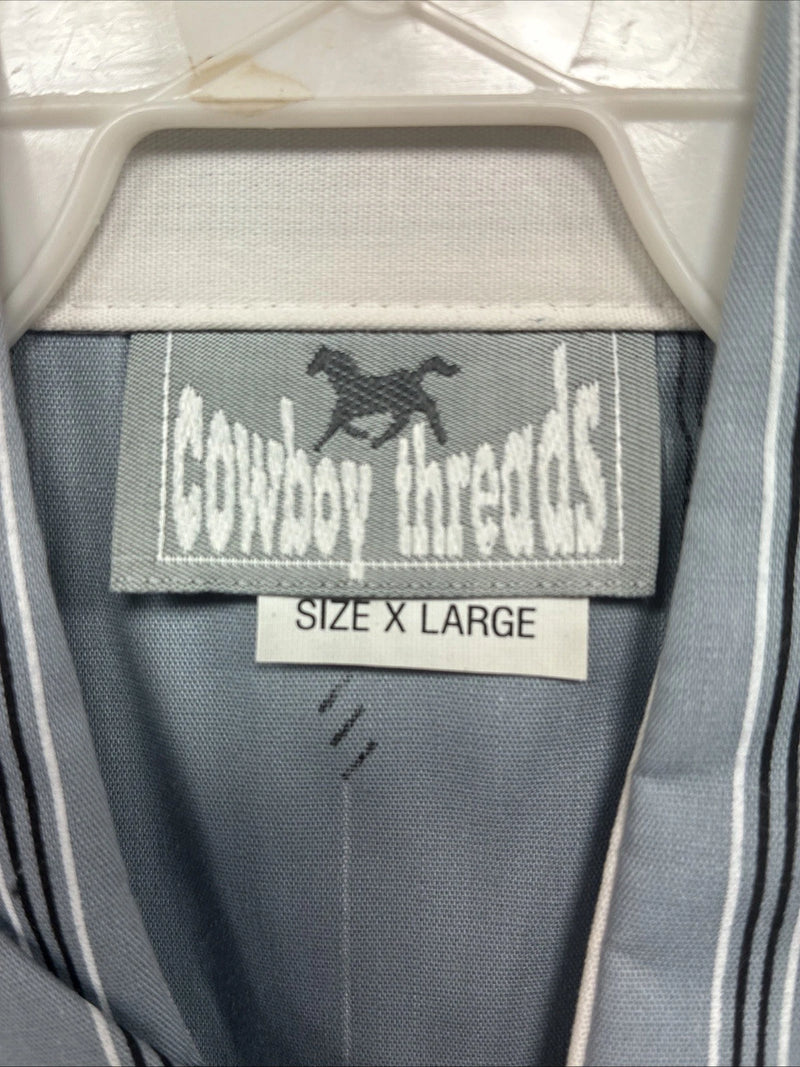 New Men’s Cowboy Threads Blue White Designed Short Sleeve Pearl Snap XL T-19