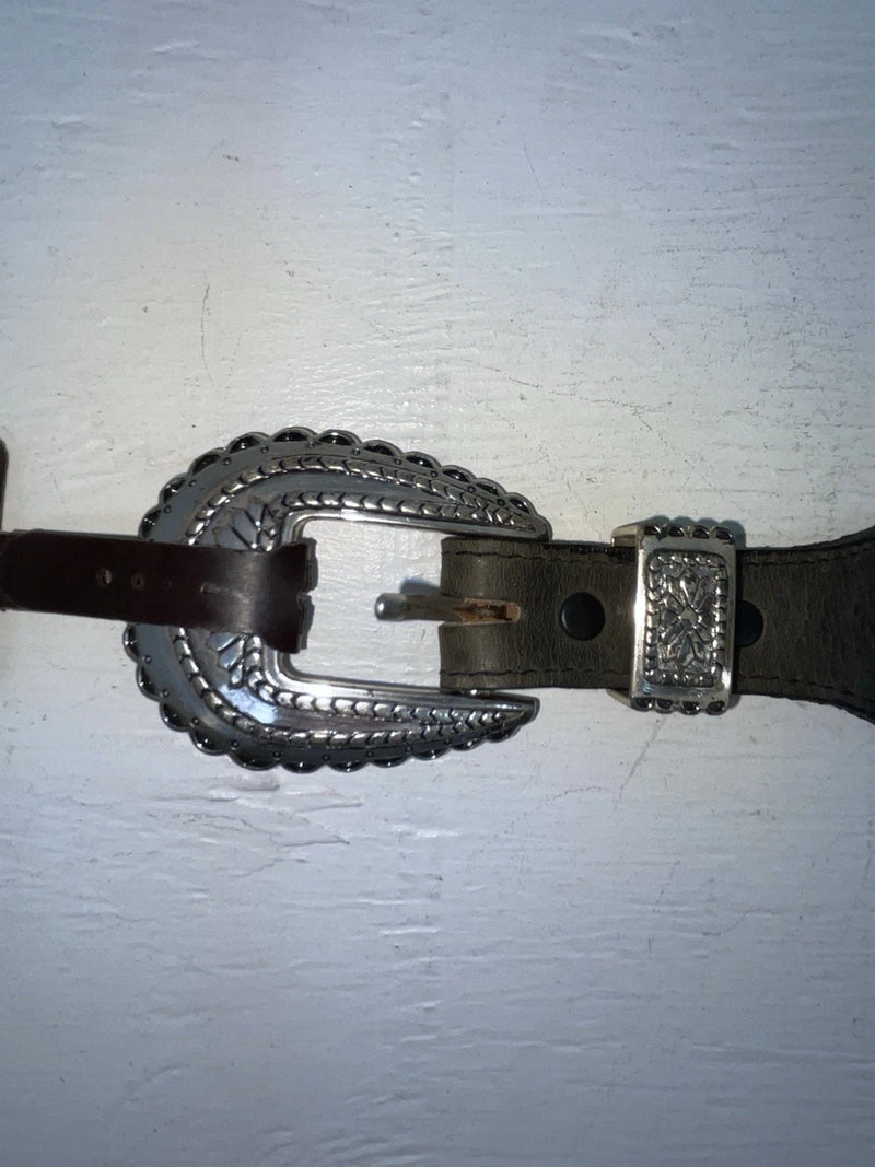 New Black Genuine Leather Nocona Silver Pendent 24” Belt #915 NN-33