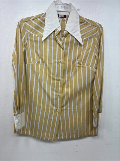 New Women’s Fenton Yellow White Stripe Long Sleeve Button Up Size 14 KK-99