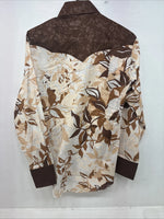New Women’s Western Trends Brown Design Long Sleeve Pearl Snap Small MM-63