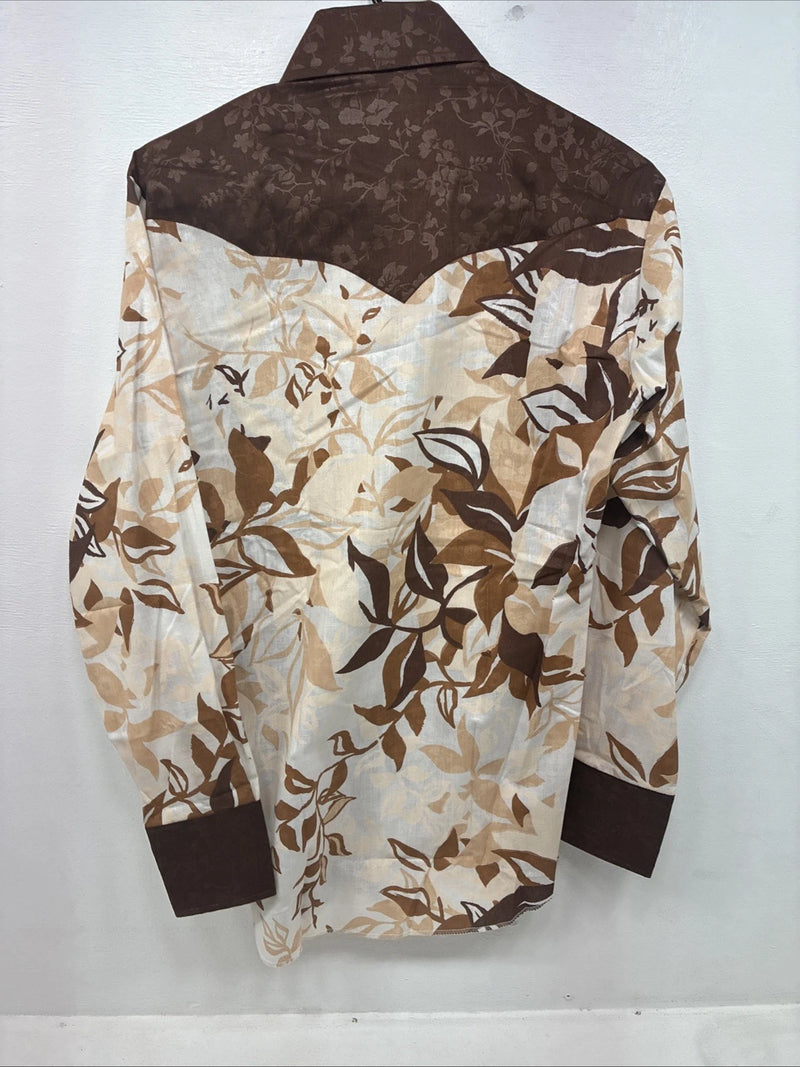 New Women’s Western Trends Brown Design Long Sleeve Pearl Snap Small MM-63