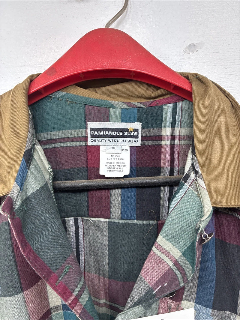 New Women’s Panhandle Slim Plaid Long Sleeve Button Up Crop Top XL MM-115