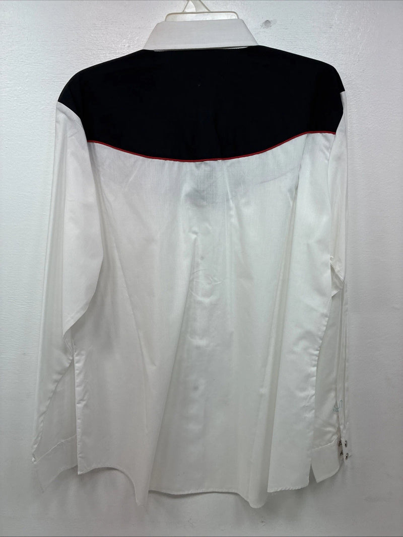 New Women’s Country Charmer White Rose Design Long Sleeve Pearl Snap Large KK-86