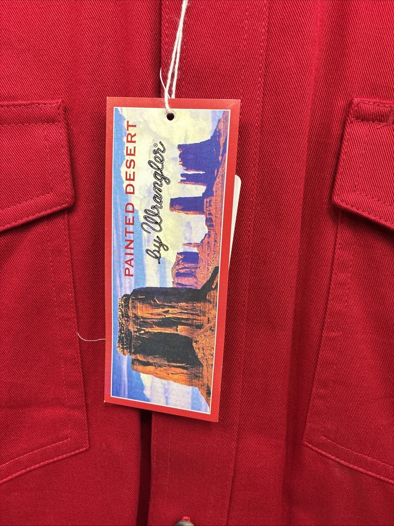 New Men’s Wrangler Red Long Sleeve Button Up Shirt Medium J-85
