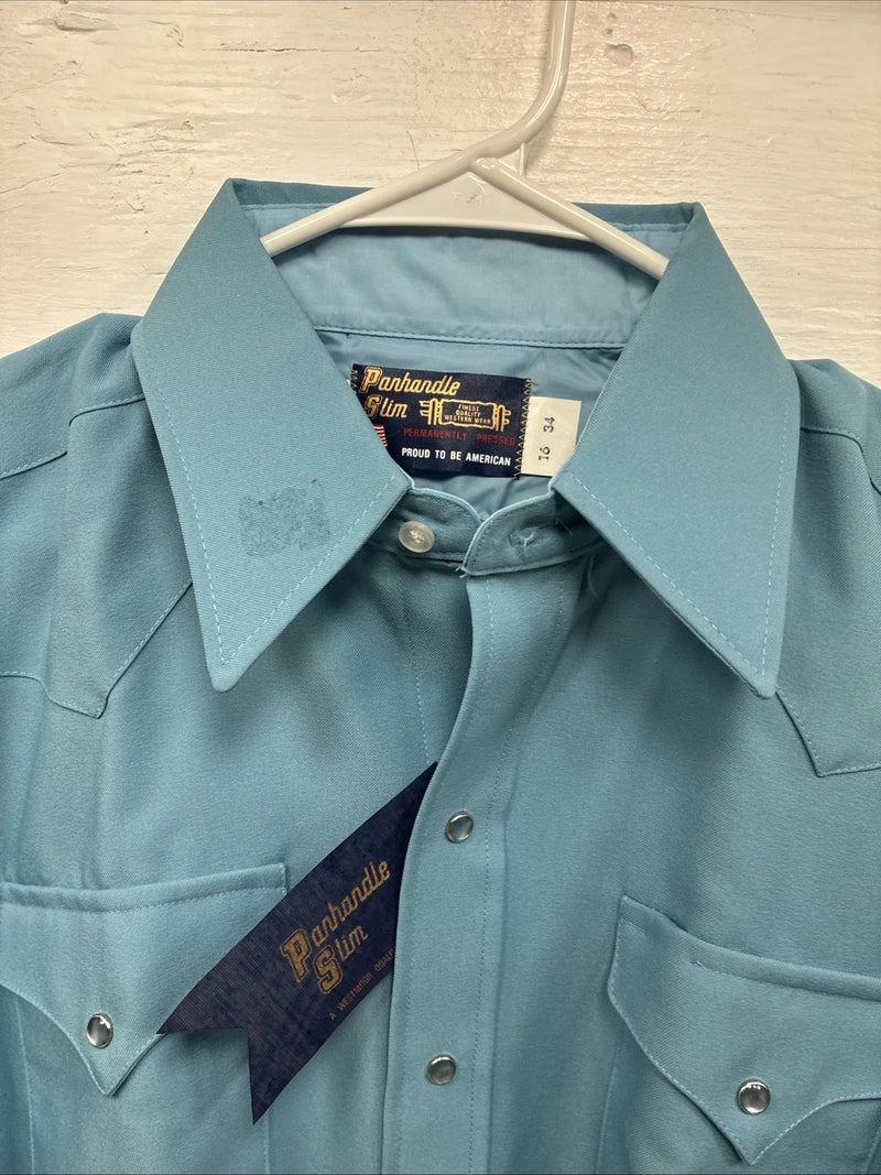 New Men’s Panhandle Slim Blue Long Sleeve Pearl Snap 16 X 34 Large M-30