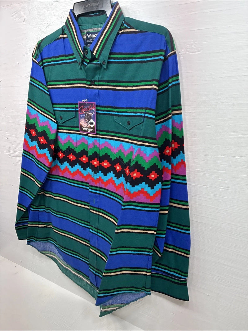 New Men’s Wrangler Multi Color Long Sleeve Button Up 16.5 Large Q-60