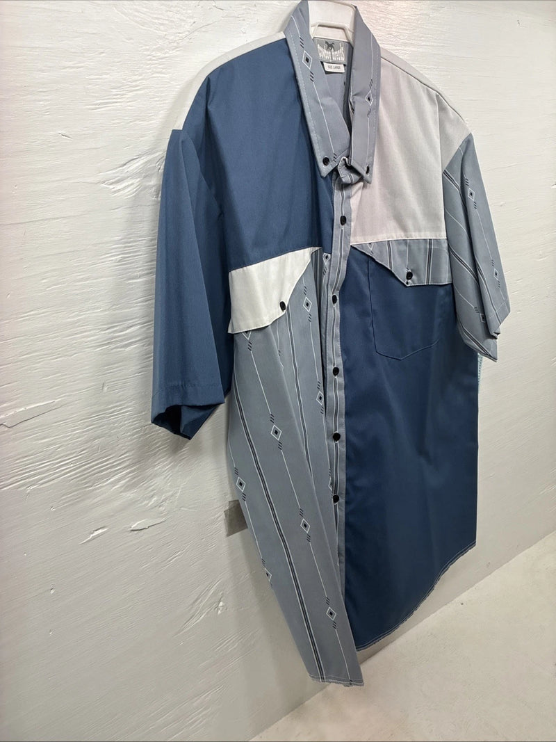 New Men’s Cowboy Threads Blue Designed Short Sleeve Button Up Large CC-41