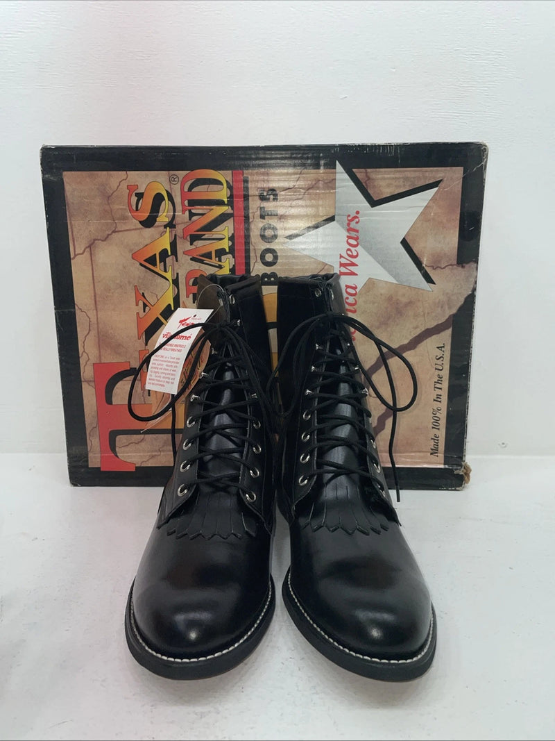 New Men’s Black Lace Up Texas Brand Cowboy Boots. 8850 10.5 10 1/2 D. 6-34