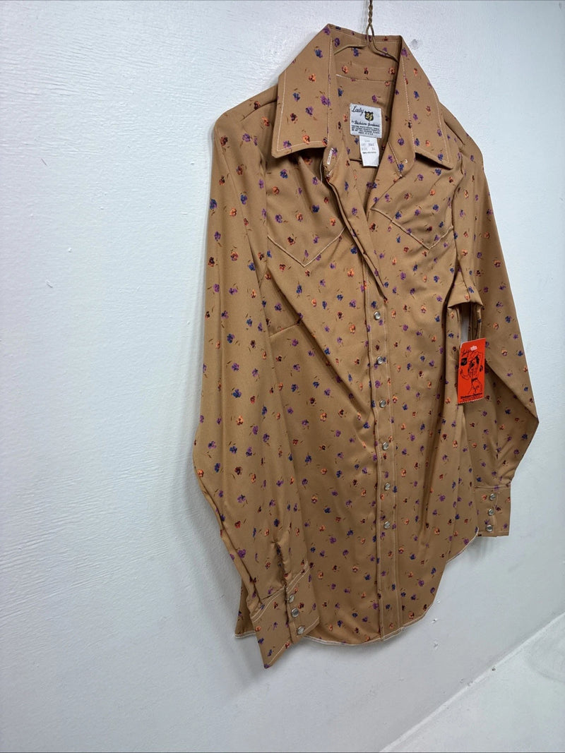 New Women’s Dickson Jenkins Orange Floral Long Sleeve Pearl Snap Size 30 MM-55