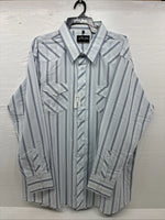 New Men’s White Horse Blue Striped Long Sleeve Pearl Snap 2XL H-45