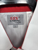 New Men’s ELY Diamond White Fire Design Long Sleeve Pearl Snap Large AA-15