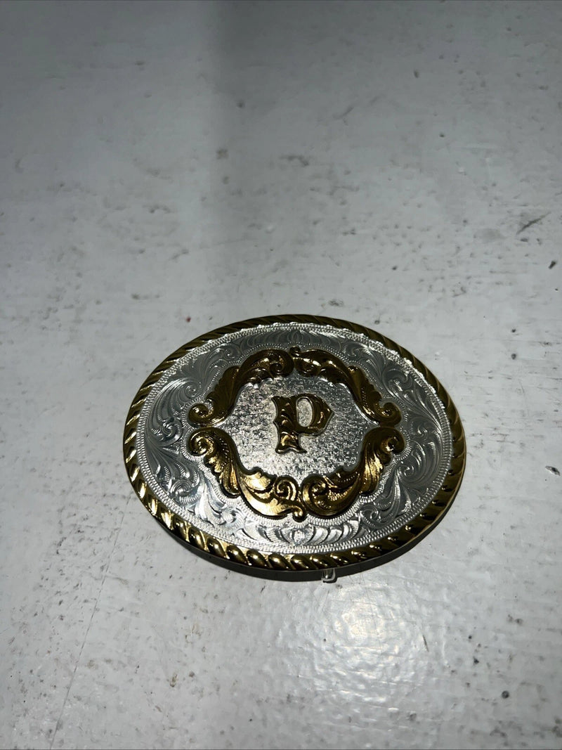 New Women’s Montana Silversmiths Gold Silver “P” Belt Buckle. 5000P A-105