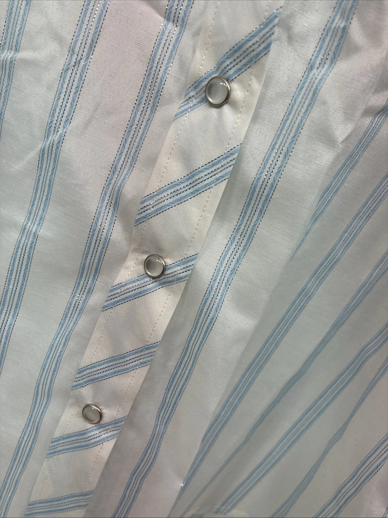 New Women’s White Horse Blue Stripe Long Sleeve Pearl Snap XL II-4