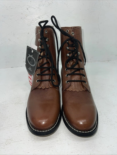 New Women’s Brown Lace Up Jama Cowboy Boots. 065 6.5 6 1/2. 19-71