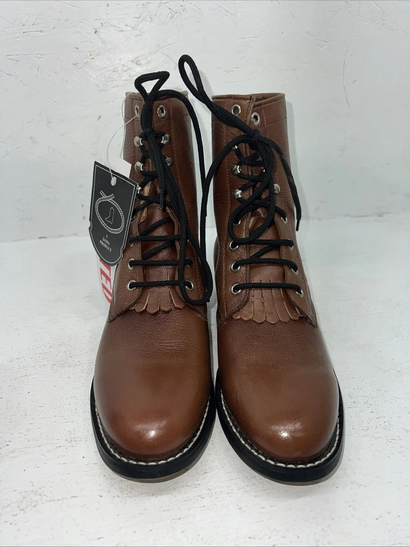New Women’s Brown Lace Up Jama Cowboy Boots. 065 6.5 6 1/2. 19-71
