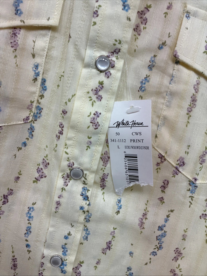 New Kids White Horse Floral Long Sleeve Pearl Snap Large MM-7