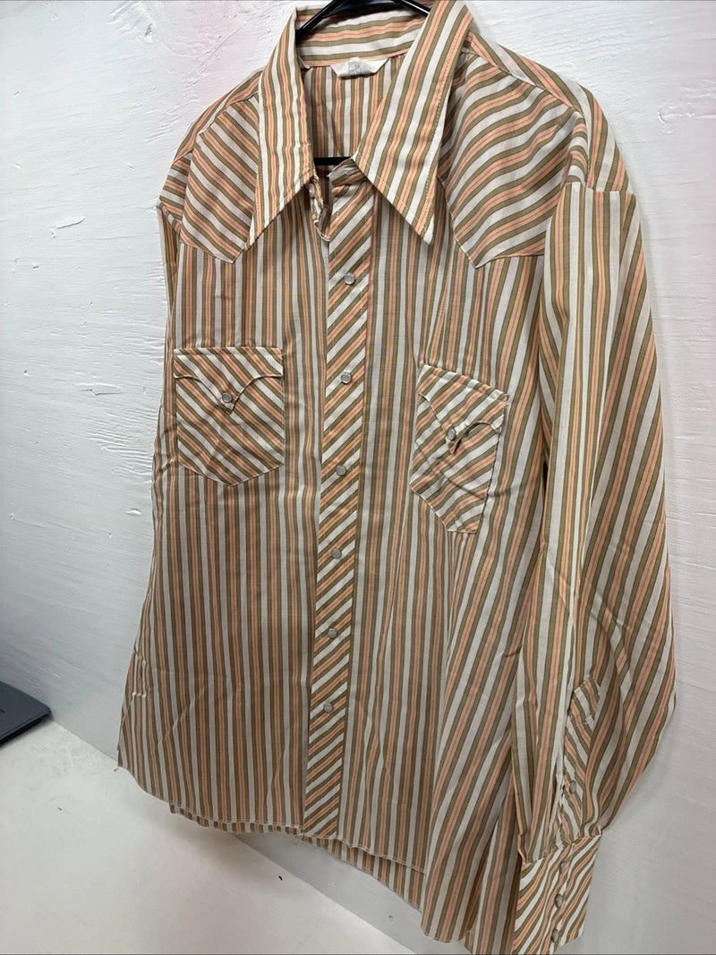 New Men’s Trail Ridge Multicolor Stripe Long Sleeve Pearl Snap 2XL O-22