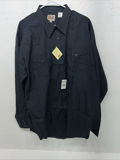 New Men’s Black ELY Cattleman Pearl Snap Long Sleeve Shirt. 18.5x36 2XL G-77