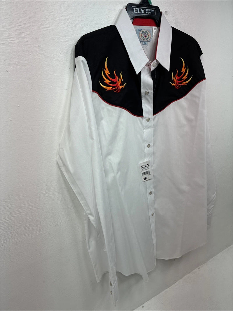 New Women’s Country Charmers White Flame Long Sleeve Pearl Snap XL II-63