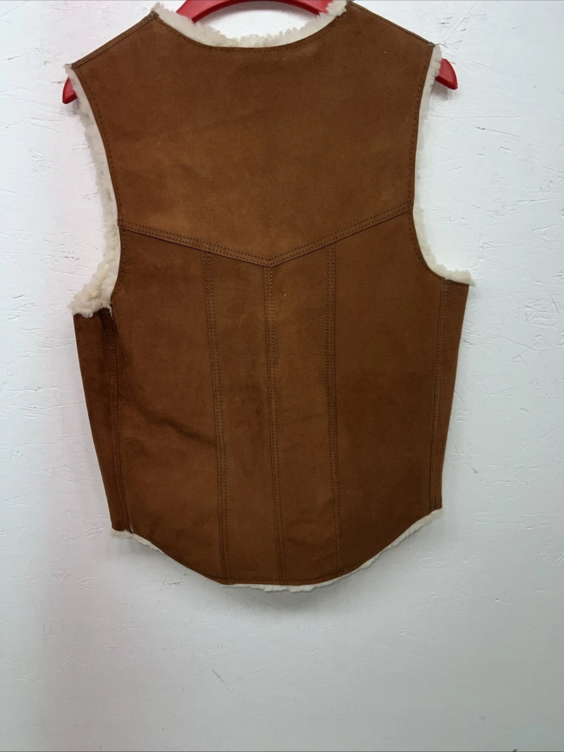 New Women’s Steerbrand Brown Leather Wool Vest Small Q-600
