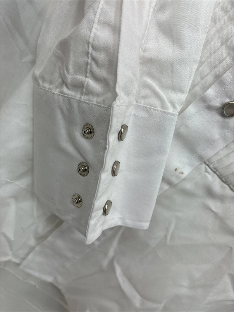 New ELY Cattleman White Long Sleeve Pearl Snap English Shirt Small X-97