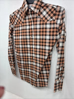 New Women’s Panhandle Slim Orange Plaid Long Sleeve Pearl Snap Size 30 KK-56