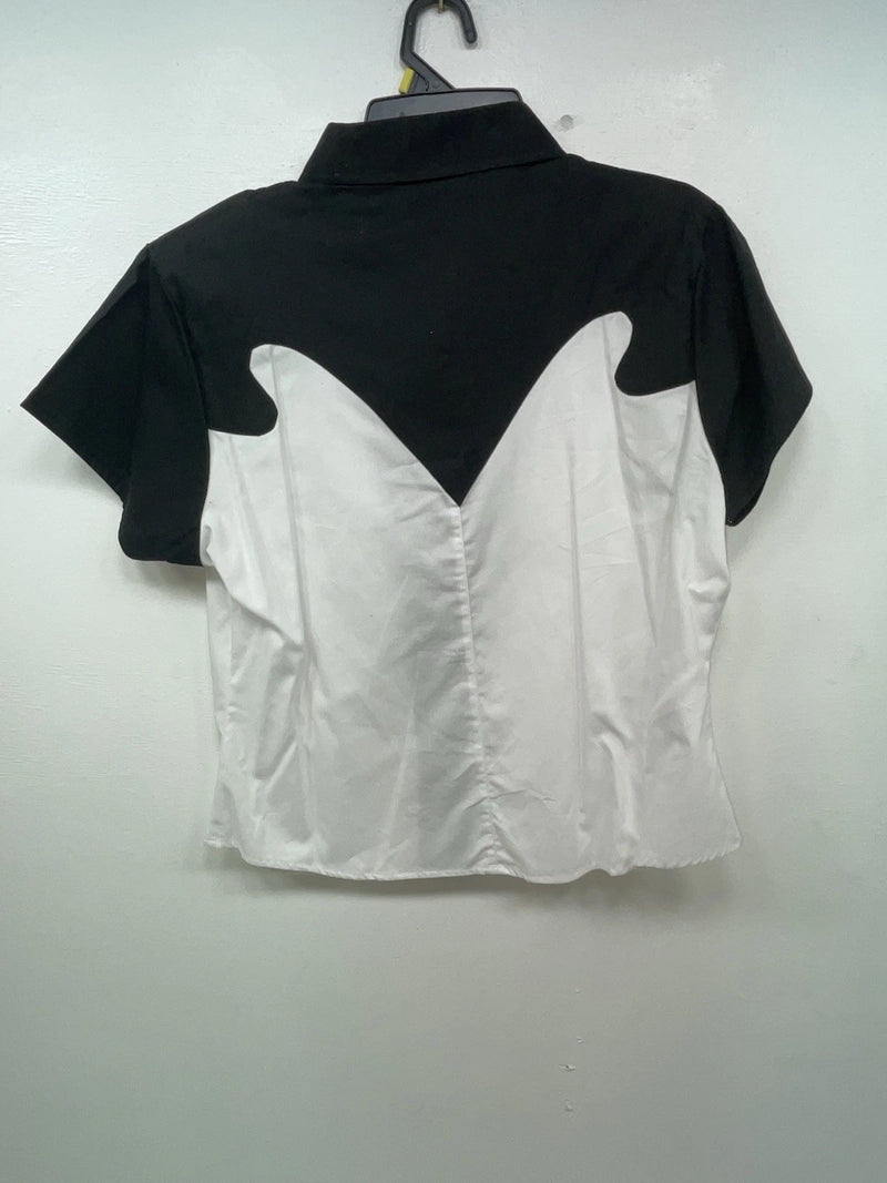 New Women’s Black White Cumberland Outfitters Short Sleeve Button Up Shirt 3B-55