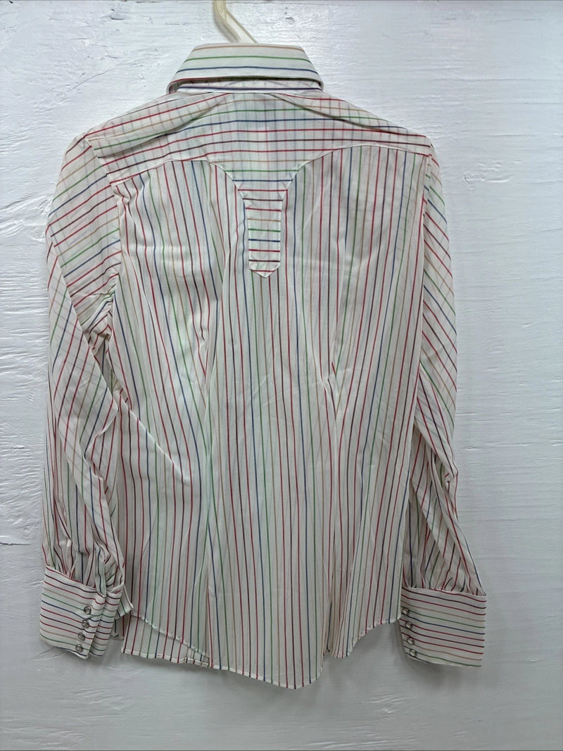 New Kids Rockmount Multicolor Stripe Long Sleeve Pearl Snap Size 32 CC-109