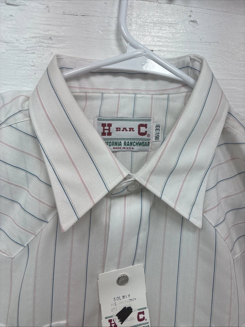 New Men’s H Bar C White Stripe Long Sleeve Pearl Snap Large T-83