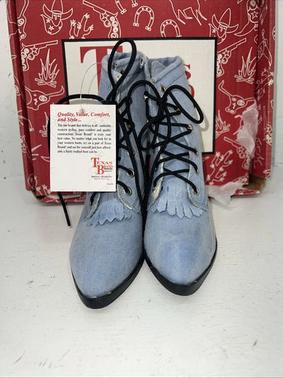 New Children’s Blue Denim Lace Up Texas Brand Cowboy Boots. 11.5 11 1/2 D. 24-89