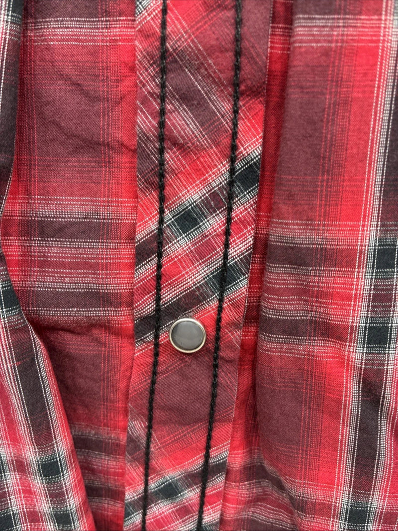 New Men’s ELY 1878 Red Plaid Long Sleeve Pearl Snap XL M-53
