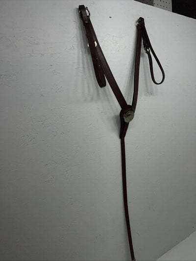 New Dark Oil Brown Genuine Leather Breatcollar With Metal Chest Piece Y-27