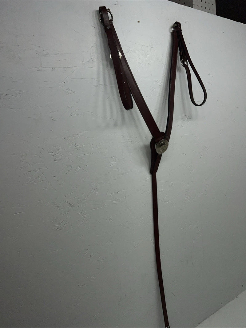 New Dark Oil Brown Genuine Leather Breatcollar With Metal Chest Piece Y-27