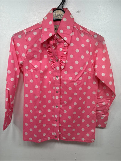 New Women’s Rockmount Pink Polkadot Long Sleeve Pearl Snap Size 30 YY-24