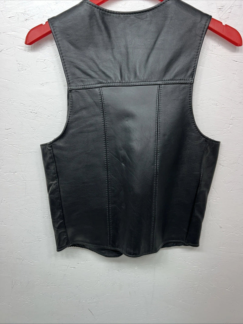New Women’s Steerbrand Black Leather Biker Vest Small S-601
